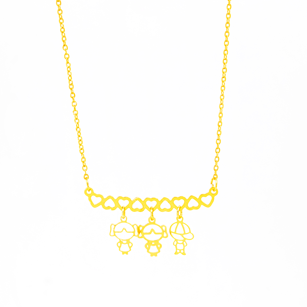 Colar Personalizado Canga Corações e Filho(a) Banhado em Ouro 18k