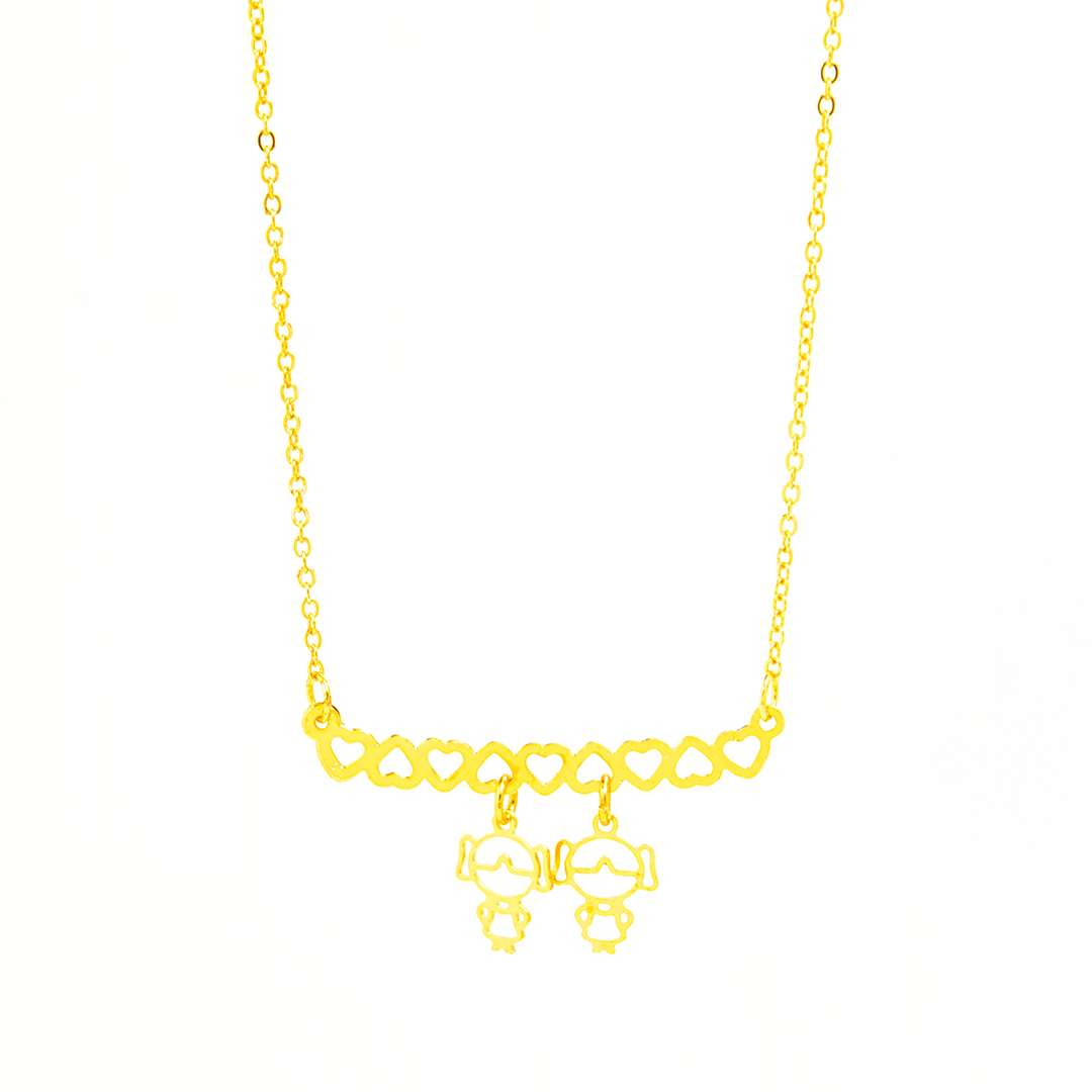 Colar Personalizado Canga Corações e Filho(a) Banhado em Ouro 18k