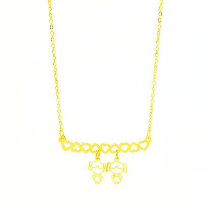 Colar Personalizado Canga Corações e Filho(a) Banhado em Ouro 18k