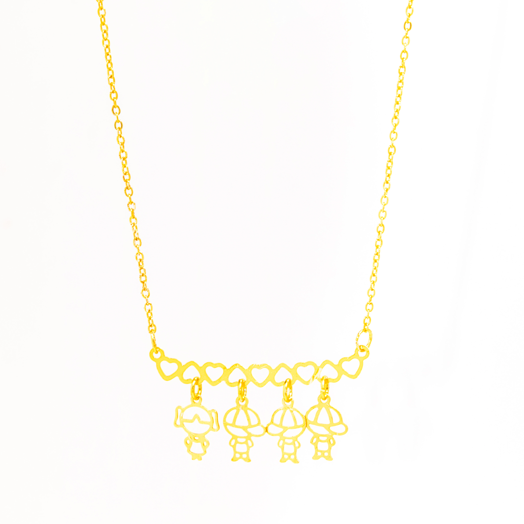 Colar Personalizado Canga Corações e Filho(a) Banhado em Ouro 18k