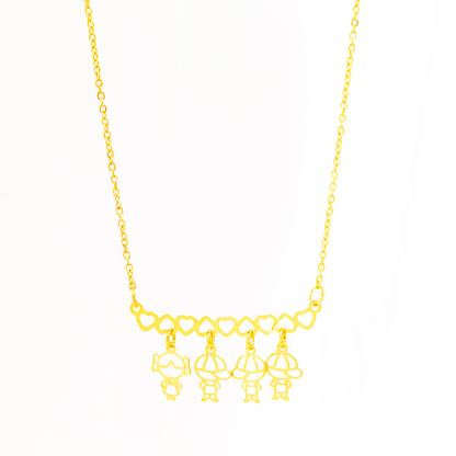 Colar Personalizado Canga Corações e Filho(a) Banhado em Ouro 18k