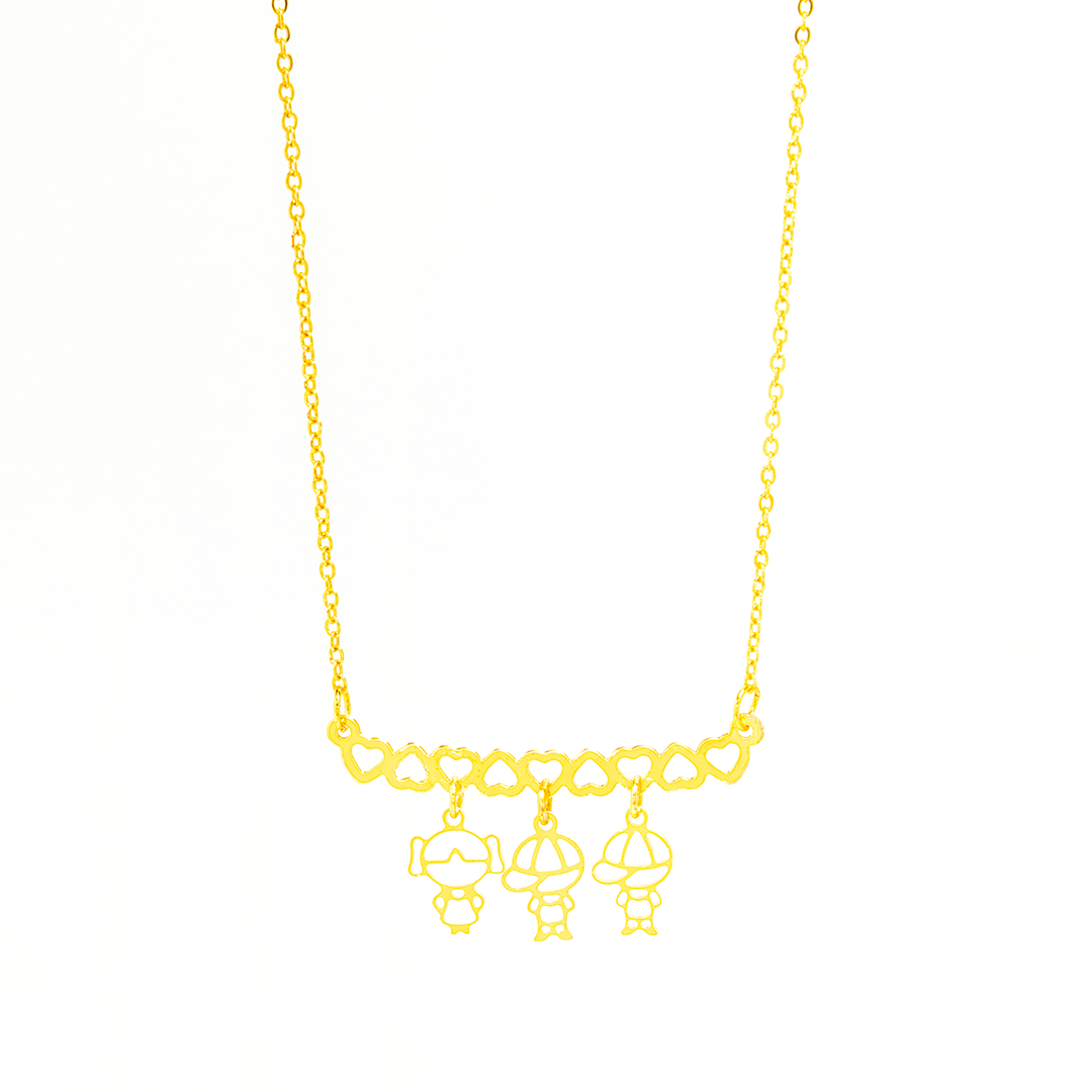 Colar Personalizado Canga Corações e Filho(a) Banhado em Ouro 18k