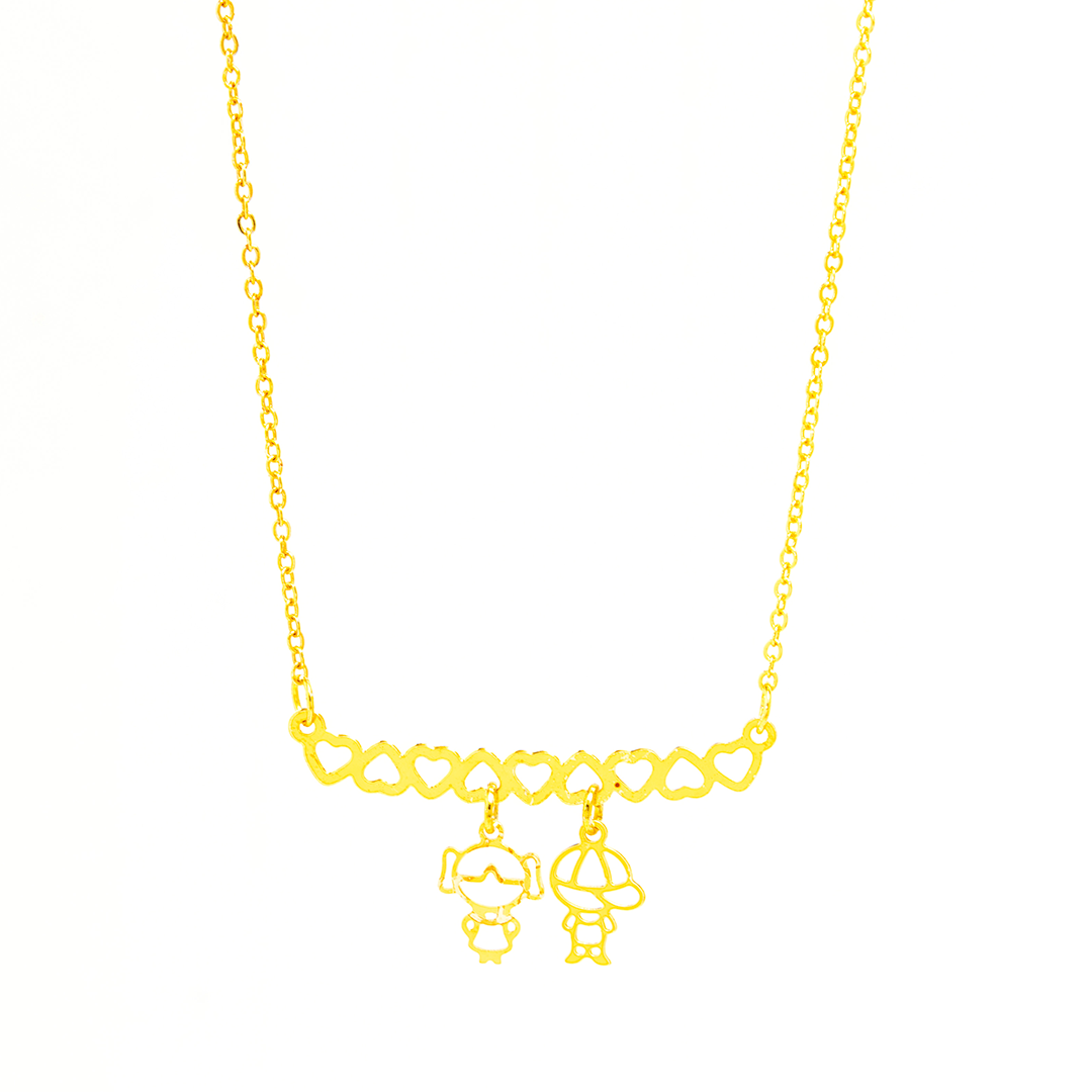 Colar Personalizado Canga Corações e Filho(a) Banhado em Ouro 18k