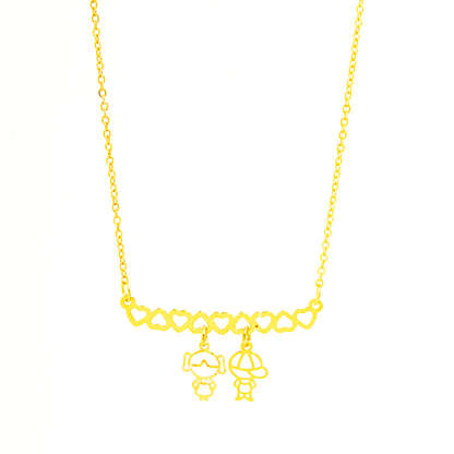 Colar Personalizado Canga Corações e Filho(a) Banhado em Ouro 18k