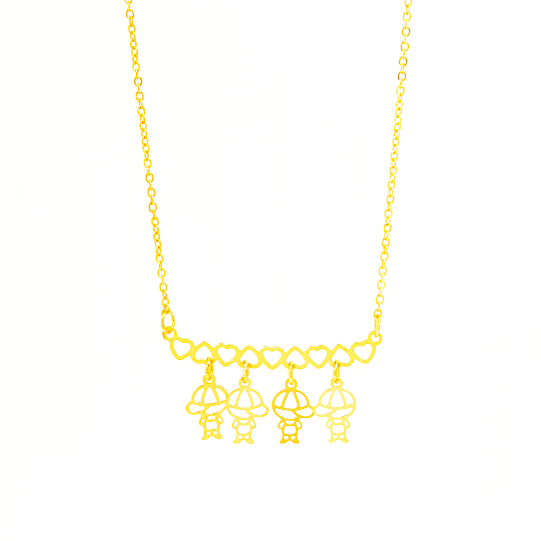 Colar Personalizado Canga Corações e Filho(a) Banhado em Ouro 18k