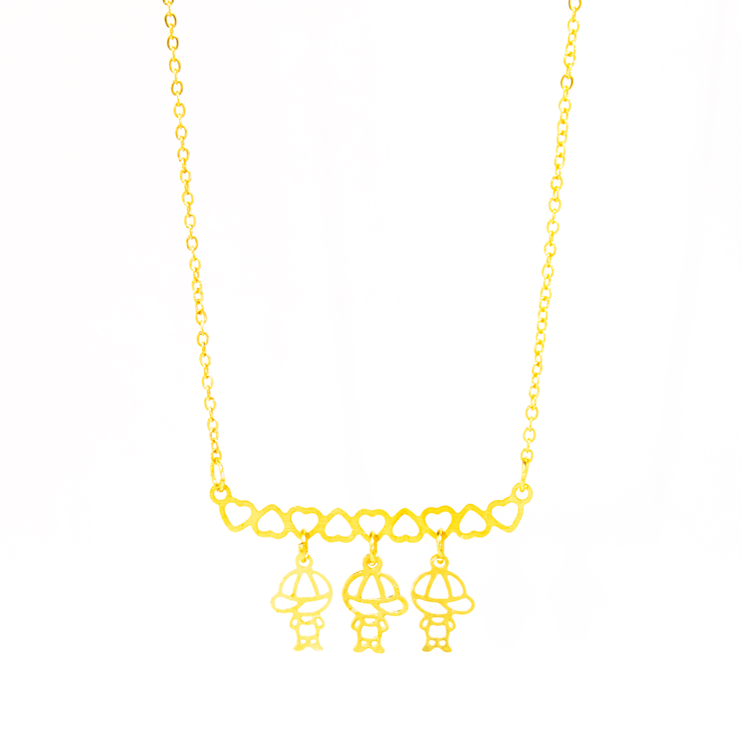 Colar Personalizado Canga Corações e Filho(a) Banhado em Ouro 18k