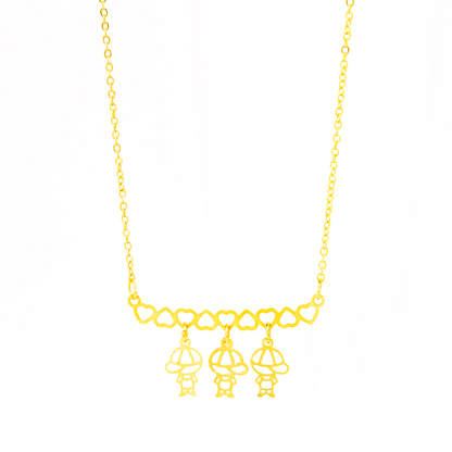 Colar Personalizado Canga Corações e Filho(a) Banhado em Ouro 18k