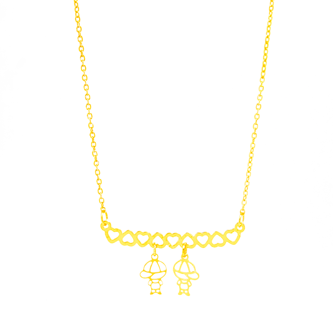 Colar Personalizado Canga Corações e Filho(a) Banhado em Ouro 18k