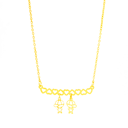 Colar Personalizado Canga Corações e Filho(a) Banhado em Ouro 18k