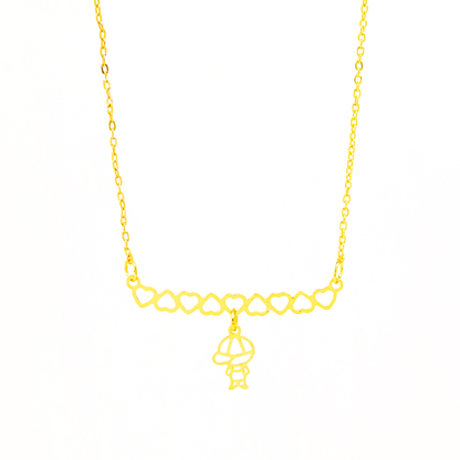 Colar Personalizado Canga Corações e Filho(a) Banhado em Ouro 18k