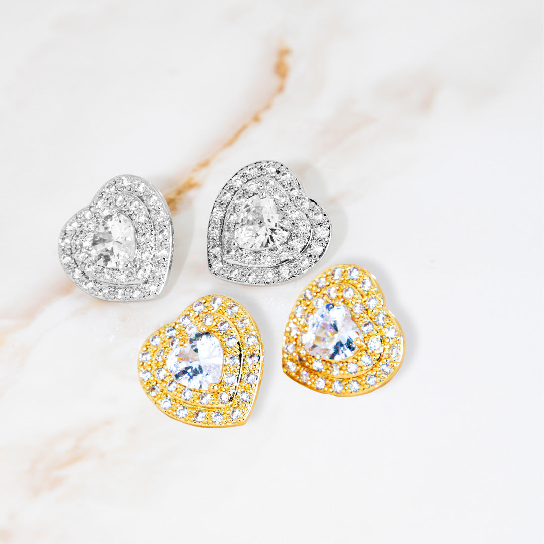 Brinco Coração Cravejado Banhado