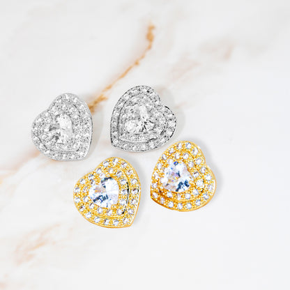 Brinco Coração Cravejado Banhado