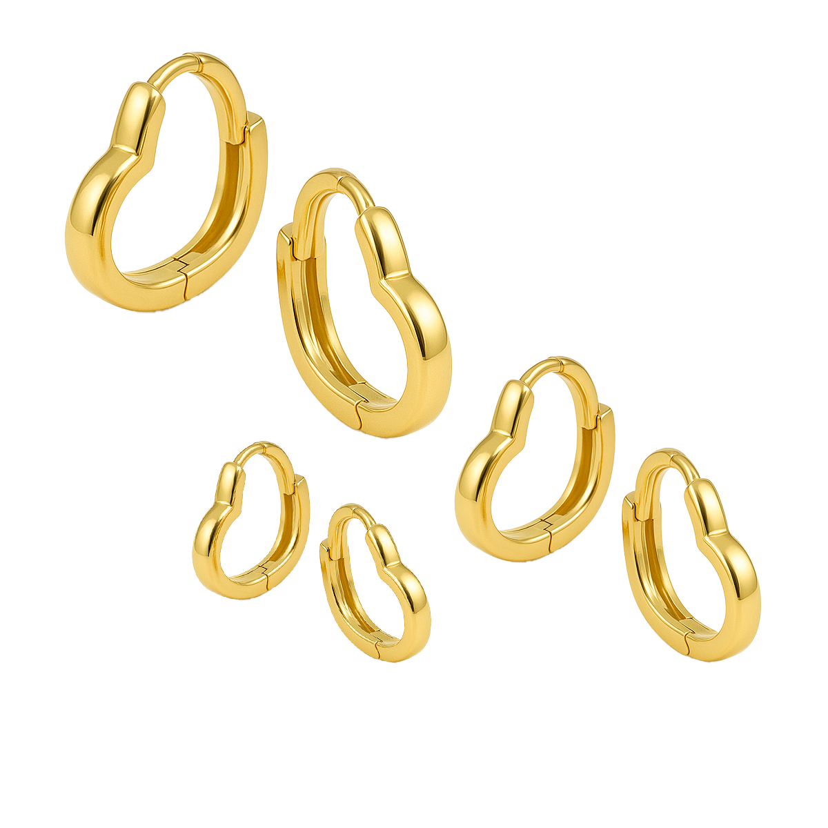 Trio de Argola Coração Lisa Banhado em Ouro 18K