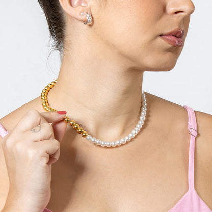 Colar com Perola e Bolinhas Lisa