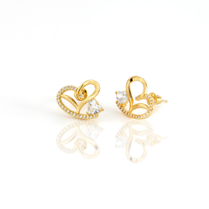 Brinco Coração Invertido Com Cristal Cravejado Banhado