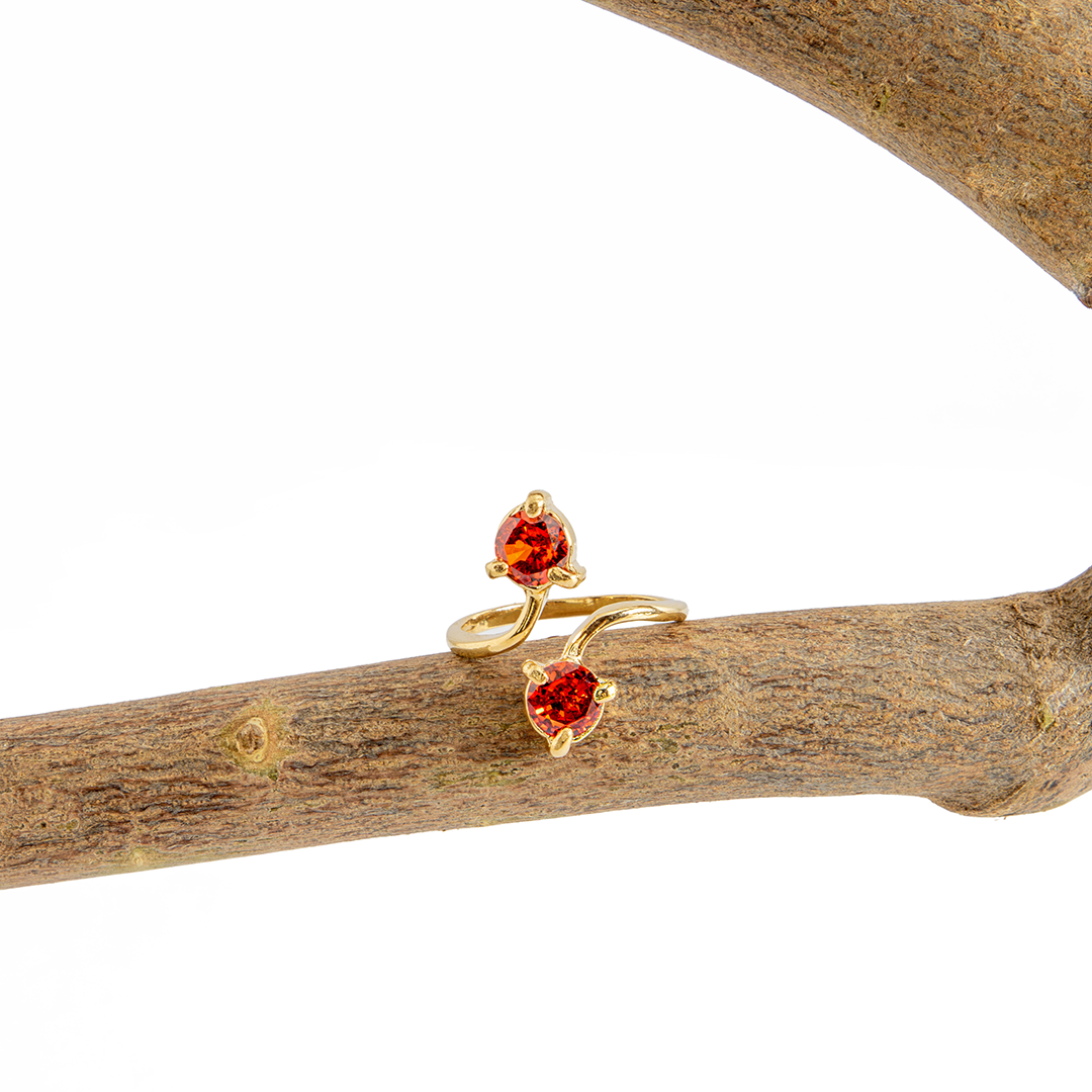 Anel 2 Cristais Artificiais Jaspe Vermelho Banhado