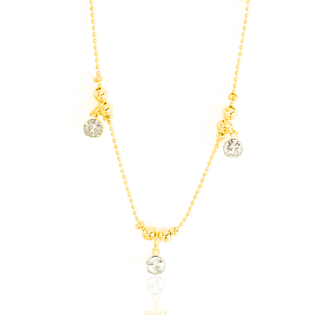 Colar Mini Esferas Com Cristais Pendurados Banhado