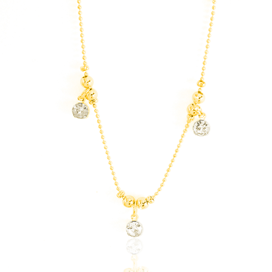 Colar Mini Esferas Com Cristais Pendurados Banhado