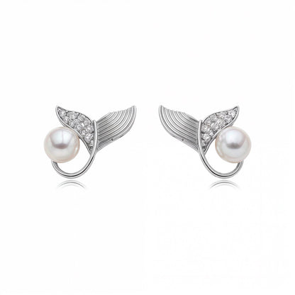 Brinco Pino Rabo de Sereia Cravejado em Zircônia e Pérola