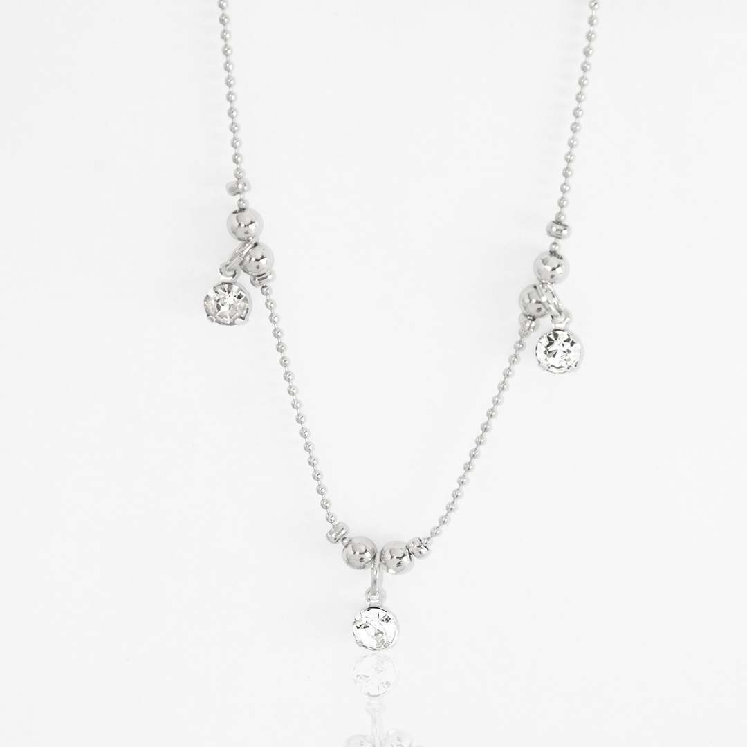 Colar Mini Esferas Com Cristais Pendurados Banhado