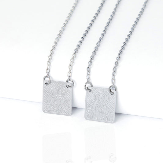 Escapulário Sagrado Coração de Jesus e São Jorge em Aço Inox