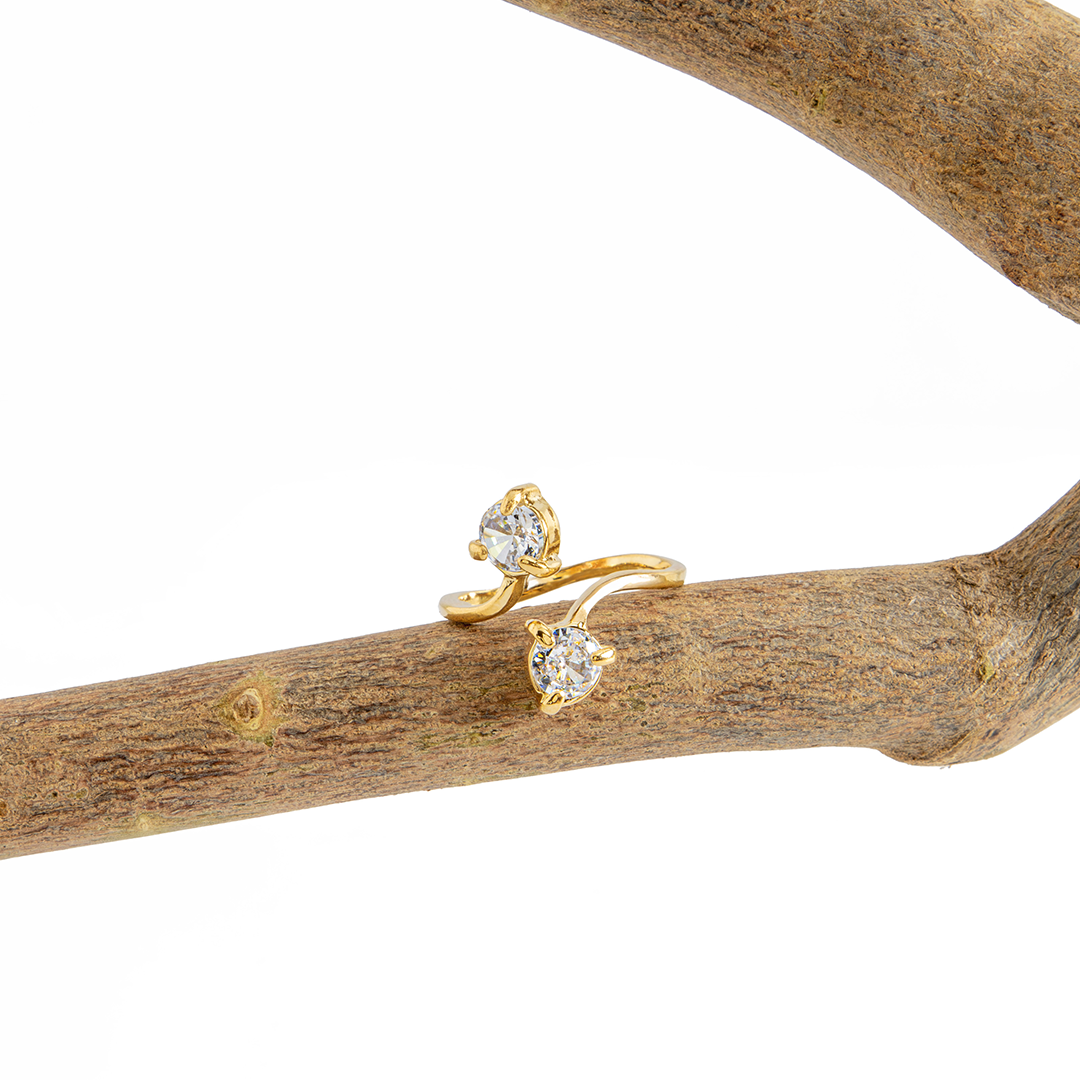 Anel 2 Cristais Artificiais Banhado