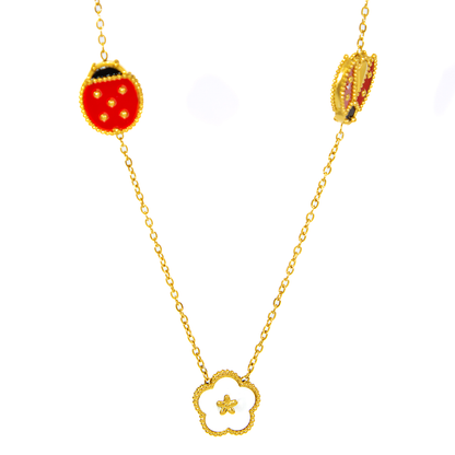 Corrente de Pingente Flor e Joaninha