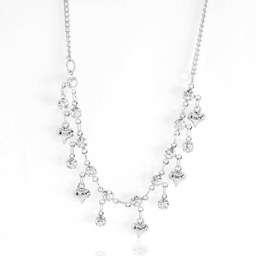 Colar Corações e Cristais Pendurados Banhado