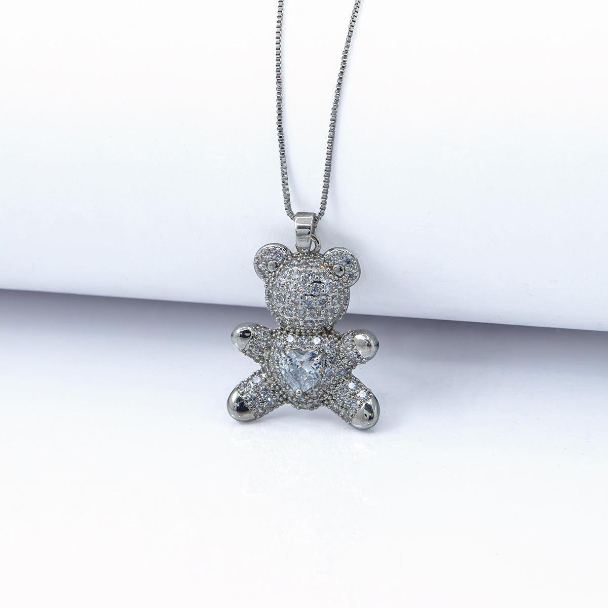 Colar Urso Cravejado de Zircônias Banhado em Ouro 18K