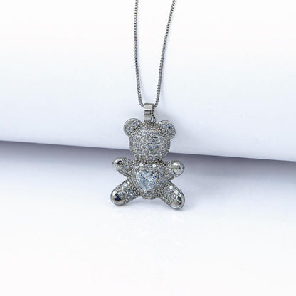 Colar Urso Cravejado de Zircônias Banhado em Ouro 18K