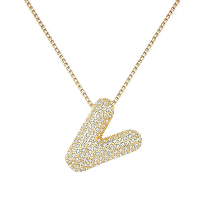 Colar Letra Bubble Cravejada em Zircônia Banhado em Ouro 18K
