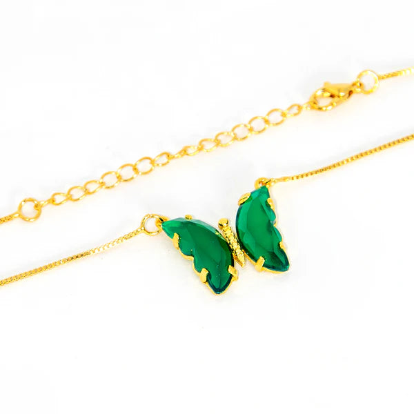 Conjunto Colar e Brinco Borboleta Esmeralda