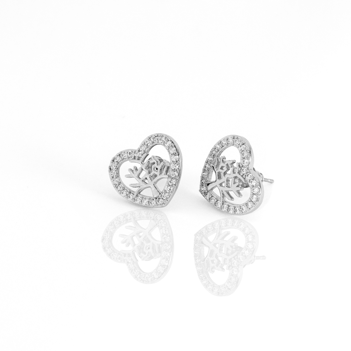 Brinco Coração Galho Cravejado Banhado