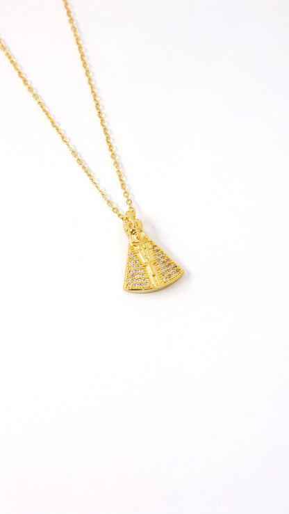 Colar Nossa Senhora Cravejado em Zircônias Brancas Banhado em Ouro 18K