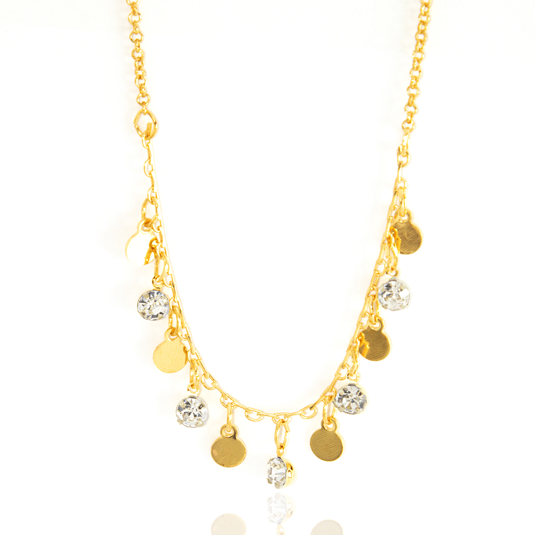 Colar Medalhinhas Com Zircônias Penduradas Banhado