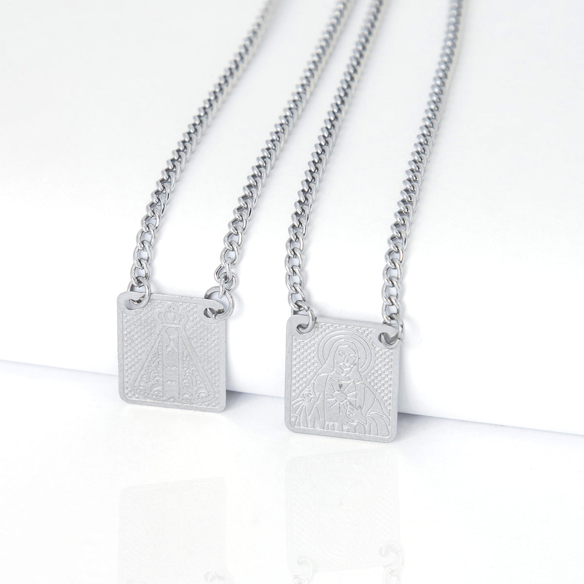 Escapulário Nossa S. Aparecida e Sagrado Coração Em Aço inox