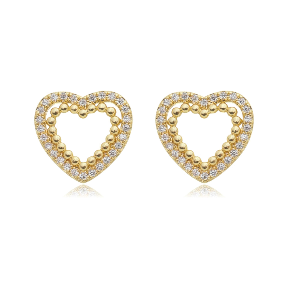 Brinco Coração Vazado com Zircônias