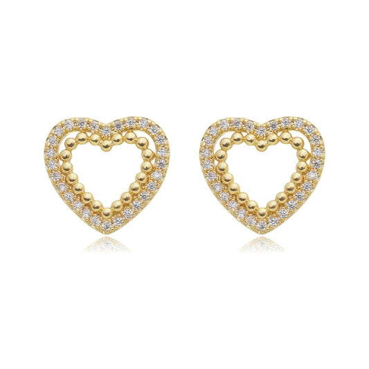 Brinco Coração Vazado com Zircônias