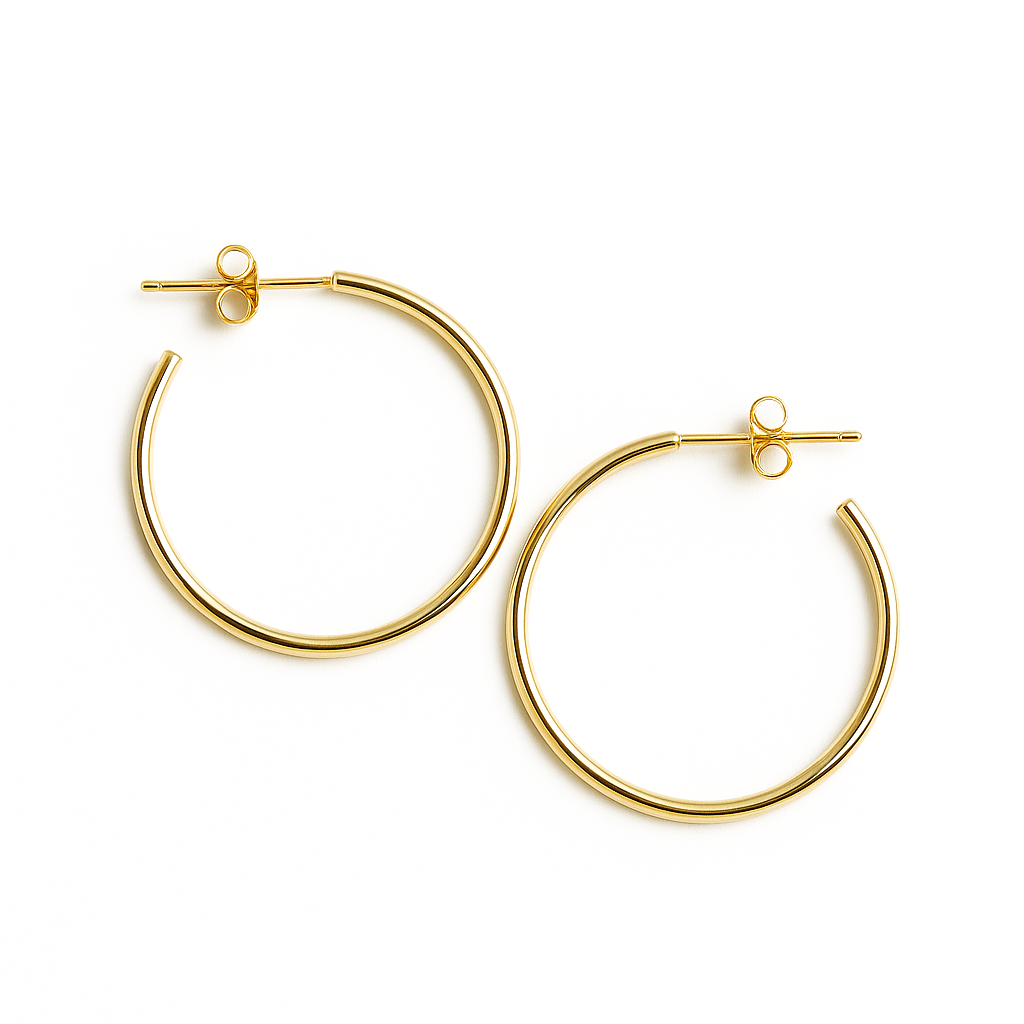 Brinco de Argola Fina Detalhada 3,7mm Banhado em Ouro