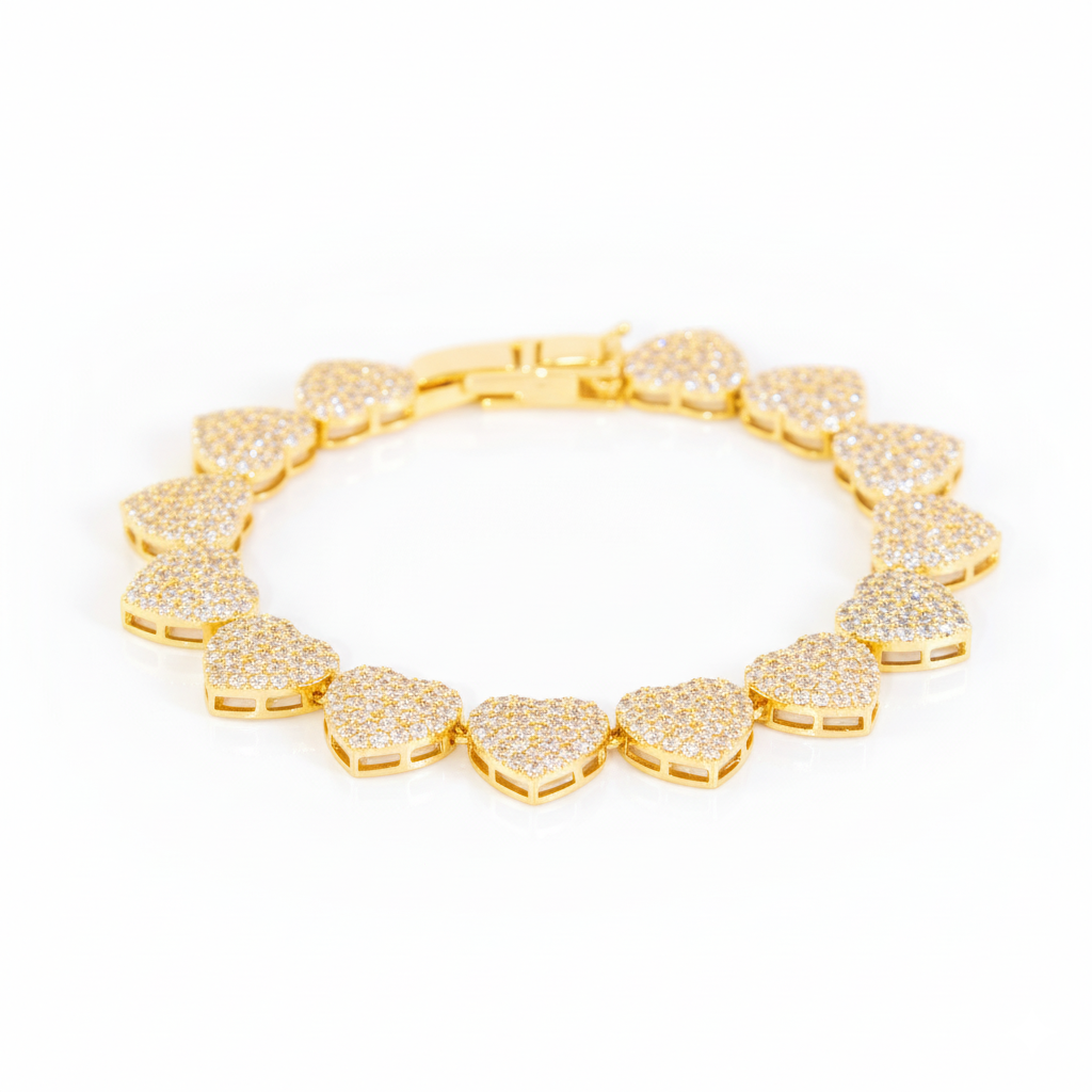 Bracelete Elo Coração Fecho Gaveta Ganhado