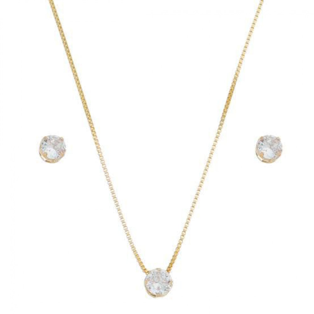 Kit Brinco de Pérola Com Colar Ponto de Luz Banhado em Ouro 18K