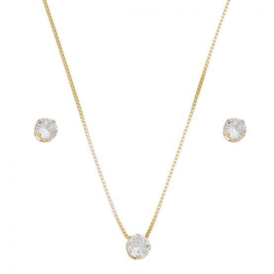 Kit Brinco de Pérola Com Colar Ponto de Luz Banhado em Ouro 18K