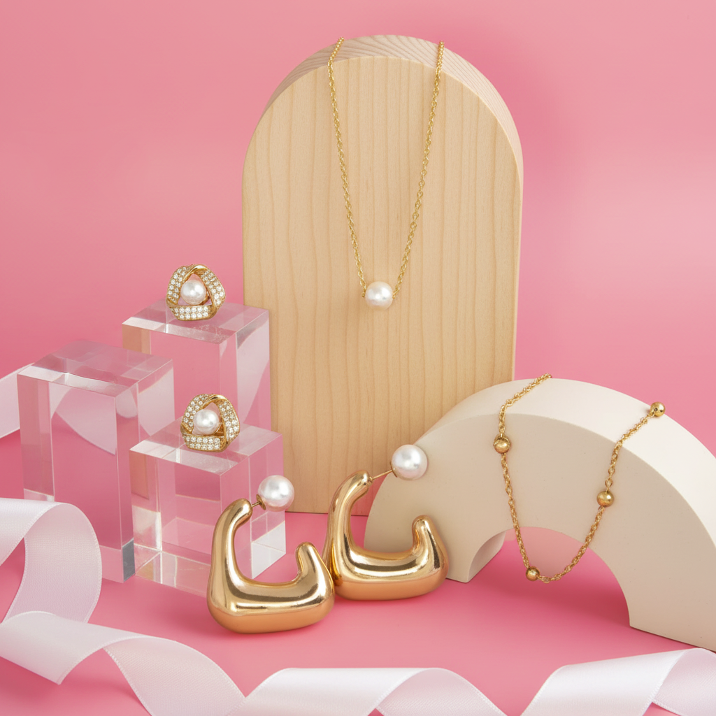 Conjunto Pérola Nobre – Duo Brincos Dourado