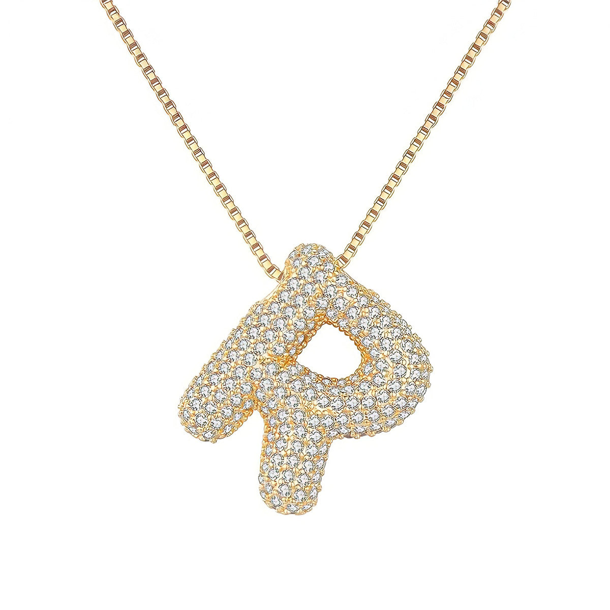 Colar Letra Bubble Cravejada em Zircônia Banhado em Ouro 18K