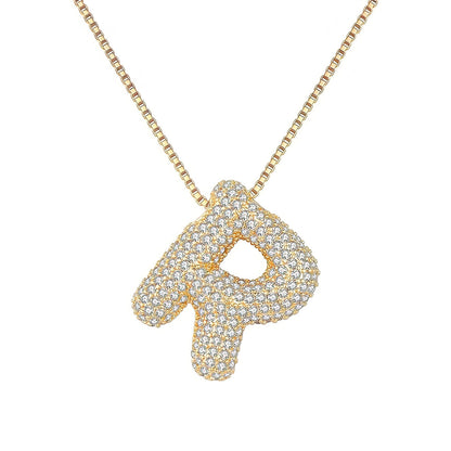 Colar Letra Bubble Cravejada em Zircônia Banhado em Ouro 18K