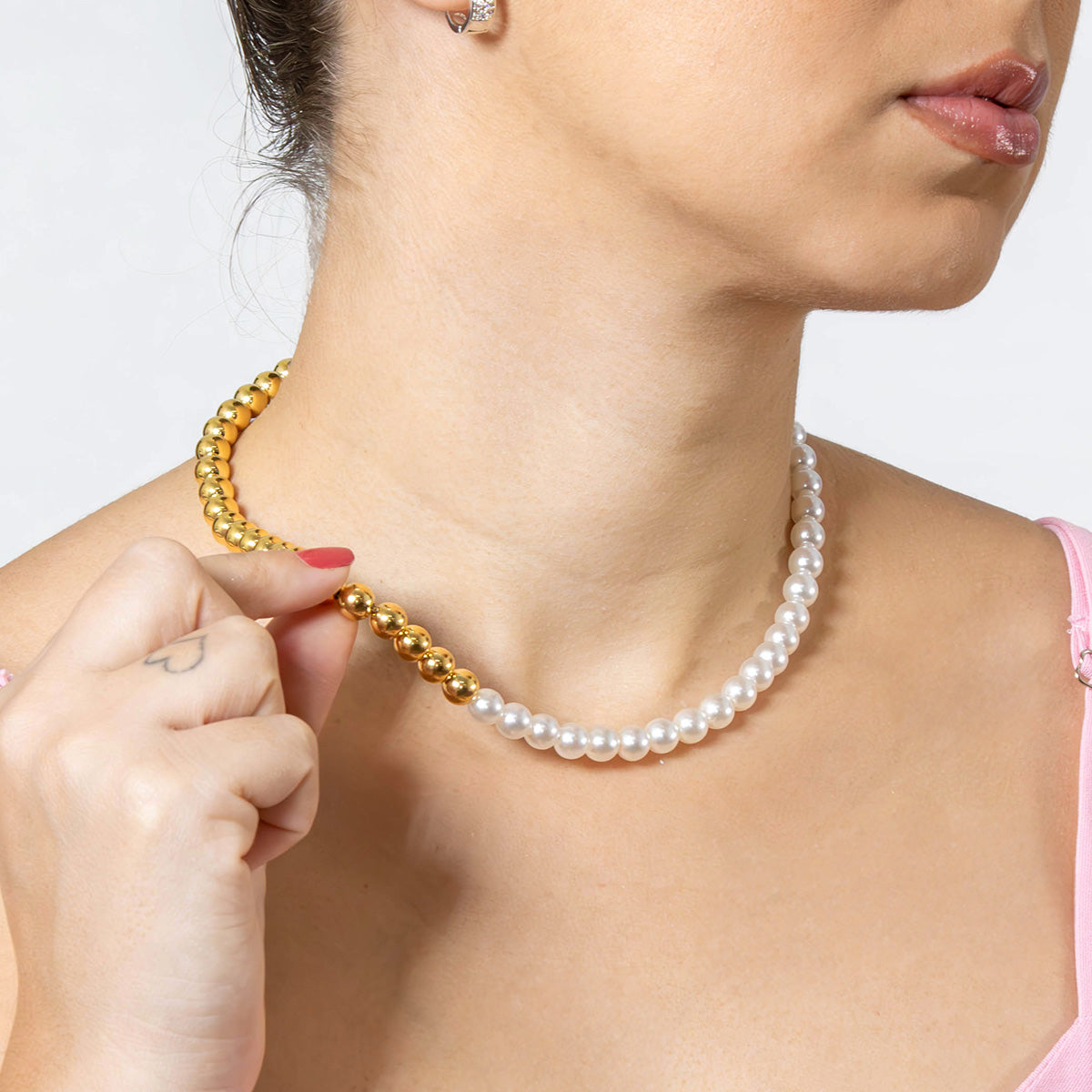 Colar com Perola e Bolinhas Lisa