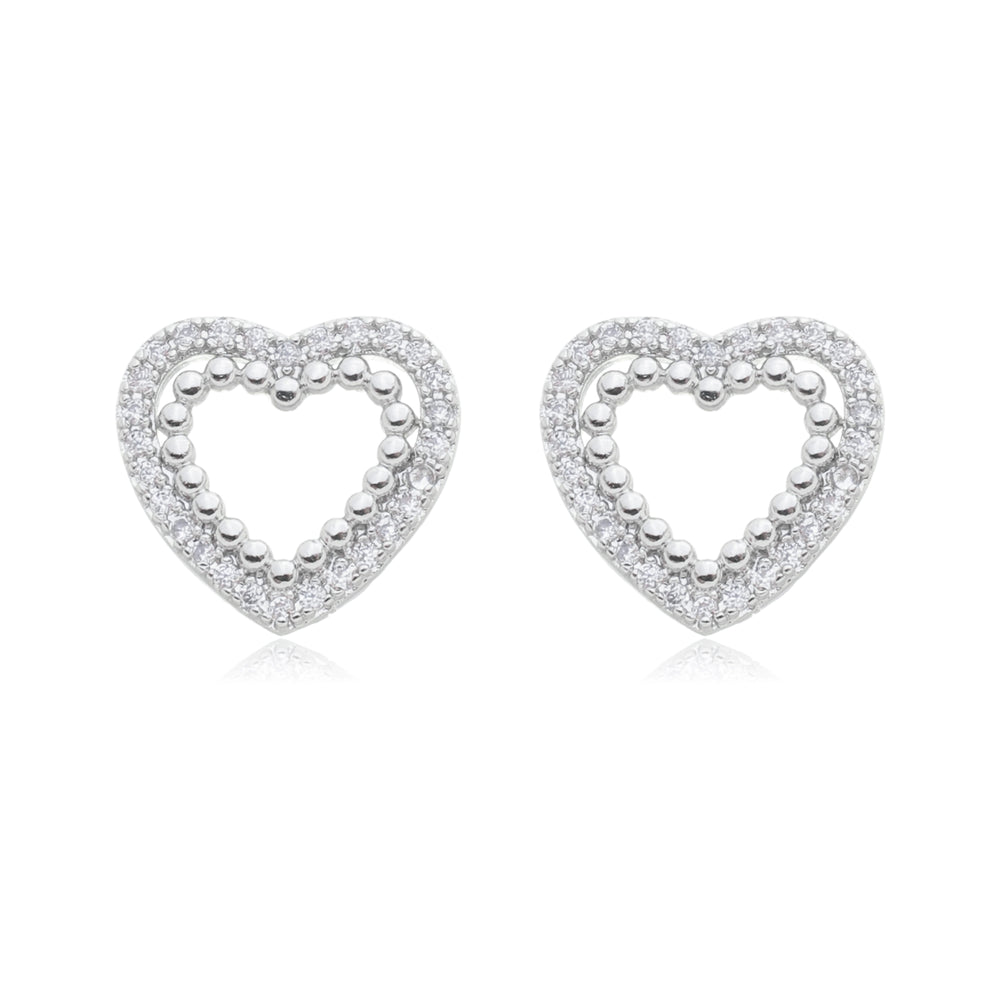 Brinco Coração Vazado com Zircônias