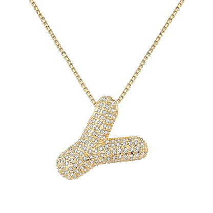 Colar Letra Bubble Cravejada em Zircônia Banhado em Ouro 18K