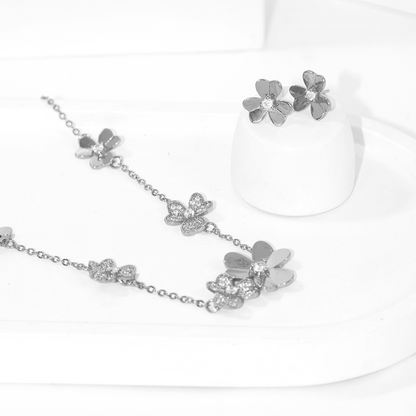 Conjunto Colar e Brinco Cravejados Minimalista Banhado