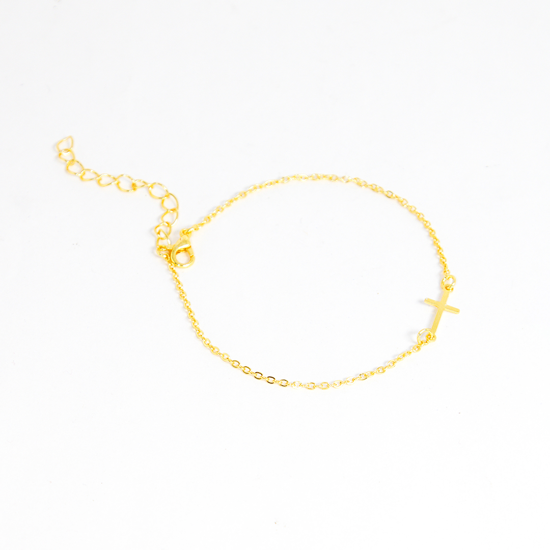Pulseira Mini Cruz Lisa Banhada A Ouro